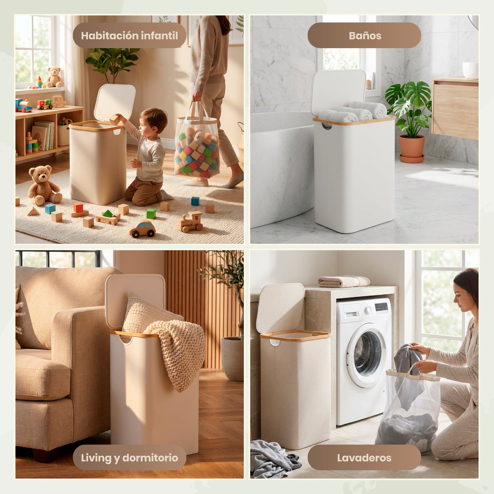 Cesto Premium para Ropa y Juguetes 100L con Tapa, Canasta Multiusos Impermeable con Bolsa Interior Extraíble y Asas de Color Bambú para Recámara, Baño o Cuarto Infantil