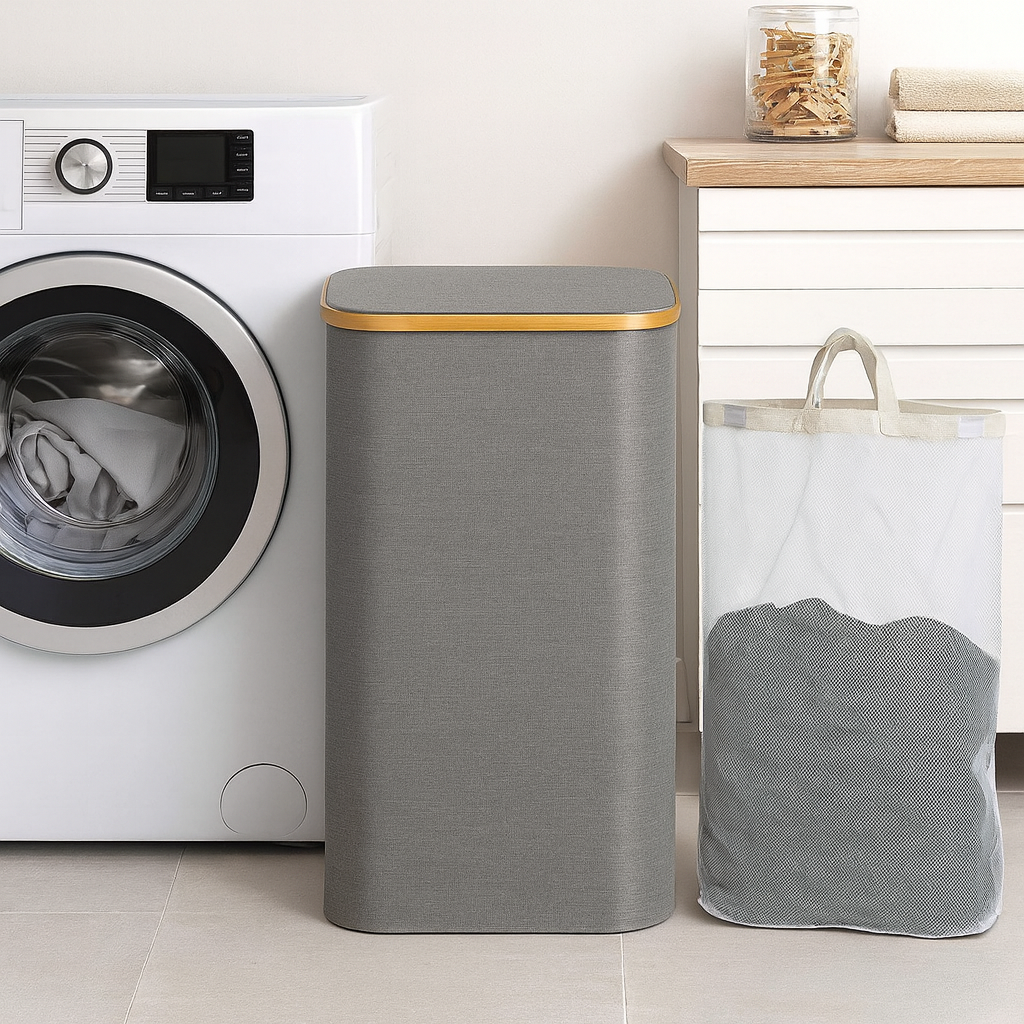 Cesto Premium para Ropa y Juguetes 100L con Tapa, Canasta Multiusos Impermeable con Bolsa Interior Extraíble y Asas de Color Bambú para Recámara, Baño o Cuarto Infantil